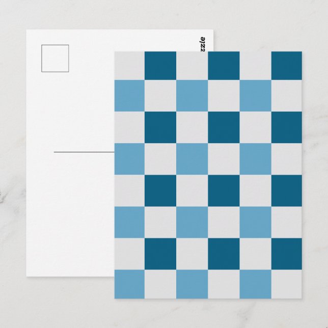 Postal Patrón De Tablero Blanco Y Azul (Anverso / Reverso)