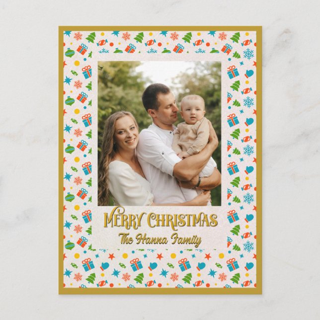 Postal Patrón de vacaciones de Navidad personalizado y el (Anverso)