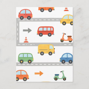 Postal Patrón de vehículos de tráfico lindos para niños