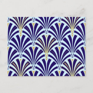 Postal Patrón de ventilador Art Deco - azul cobalto y azu