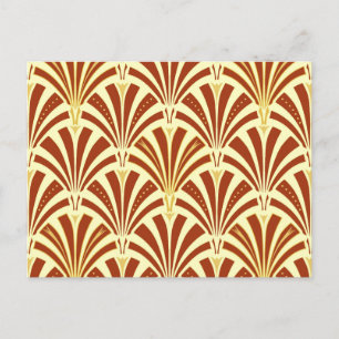 Postal Patrón de ventilador Art Deco - cobre sobre amaril