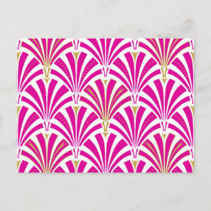 Postal Patrón de ventilador Art Decó - rosa fucsia