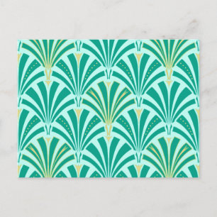Postal Patrón de ventilador Art Decó - turquesa en el agu