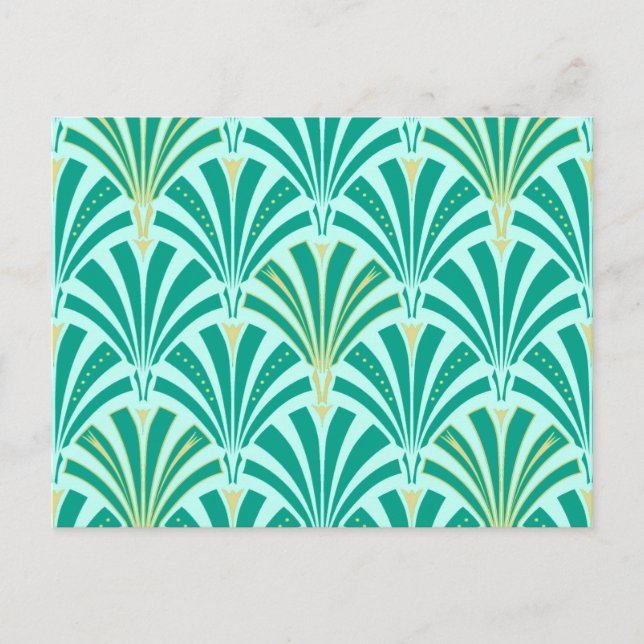 Postal Patrón de ventilador Art Decó - turquesa en el agu (Anverso)