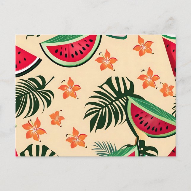 Postal Patrón de verano de la sandía tropical (Anverso)
