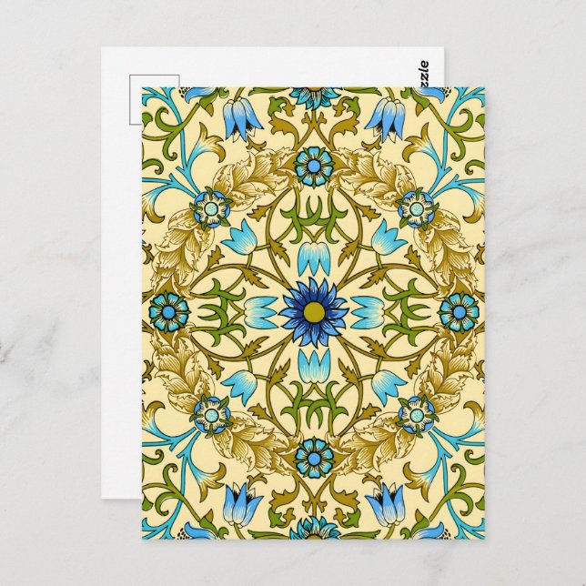 Postal Patrón de Vino y Flor de la Antigüedad William Mor (Anverso / Reverso)