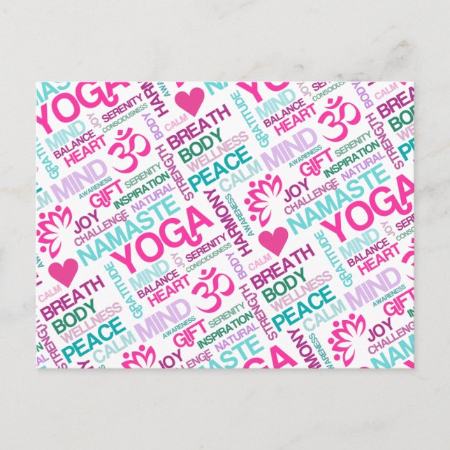 Postal Patrón de YOGA rosado de Namaste, Peace and Harmon (Anverso)