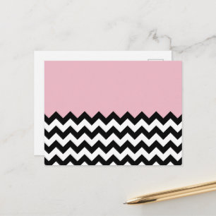 Postal Patrón de zigzag negro y blanco, chevron, rosa