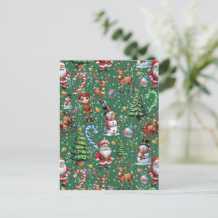 Postal Patrón decorativo navideño de fondo verde