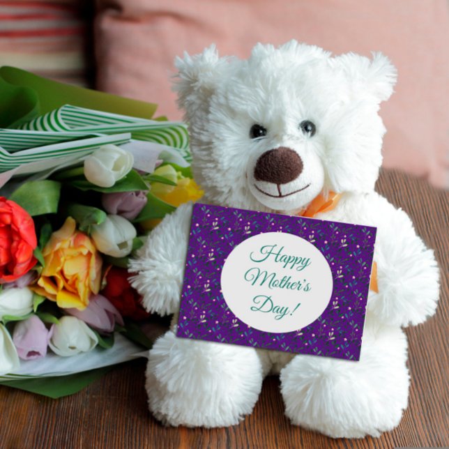 Postal Patrón del día de la madre acuarela púrpura verde (Subido por el creador)