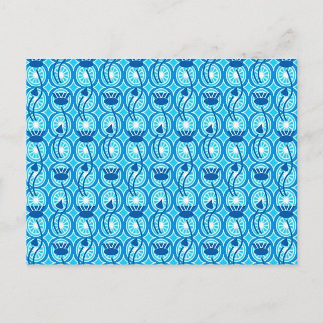 Postal Patrón egipcio Lotus, cobalto y turquesa (Anverso)