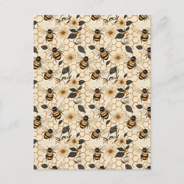 Postal Patrón elegante de abejas y abejas (Anverso)