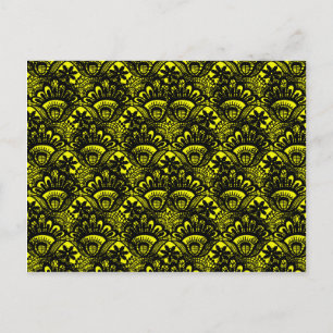 Postal Patrón elegante de encaje negro amarillo vintage