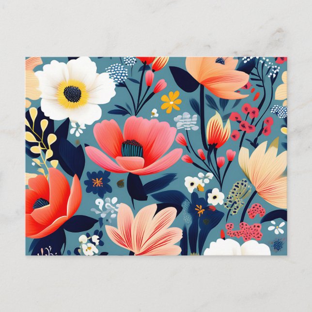 Postal Patrón elegante de flores silvestres con floracion (Anverso)