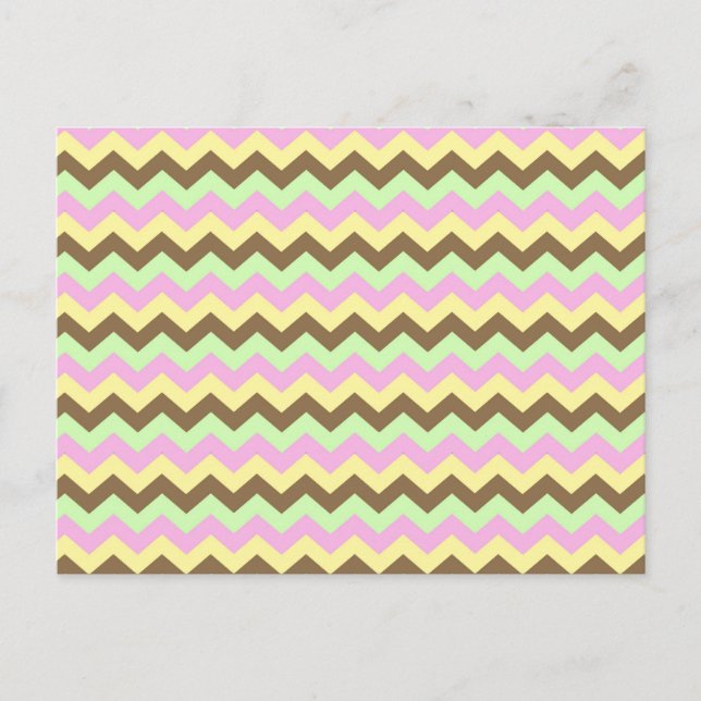 Postal Patrón en zigzag (rosa, verde, amarillo y marrón) (Anverso)