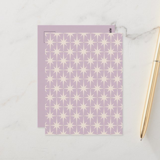 Postal Patrón estelar retro de los 50's en Lilac (Anverso/Reverso In Situ)