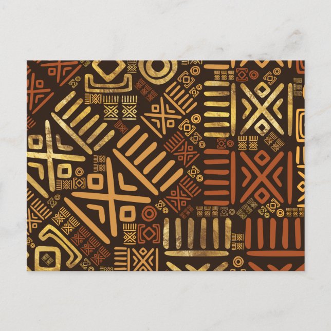 Postal Patrón étnico africano - marrones y dorados #6 (Anverso)