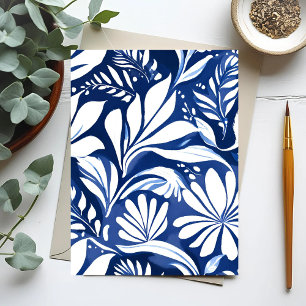 Postal Patrón floral acuarela botánico azul