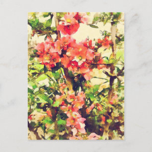 Postal Patrón floral acuarela rosa rojo 1