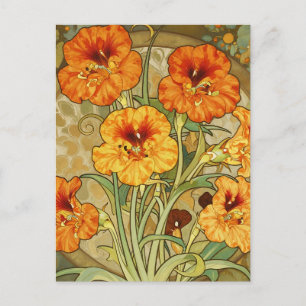 Postal Patrón floral Art Nouveau de nasturcia