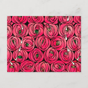 Postal Patrón floral Art Nouveau de rosa de Rennie Mackin