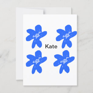Postal Patrón floral azul acuarela añadir texto de nombre