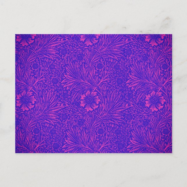 Postal Patrón floral azul brillante de neón rosa de color (Anverso)