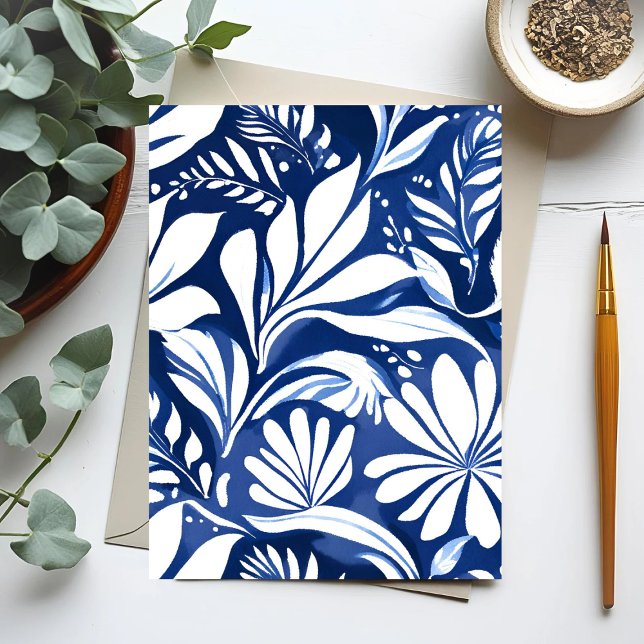 Postal Patrón floral azul de acuarela botánica (Subido por el creador)