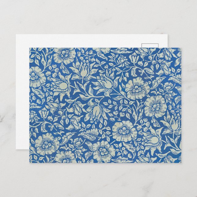 Postal Patrón floral azul de William Morris (Anverso / Reverso)