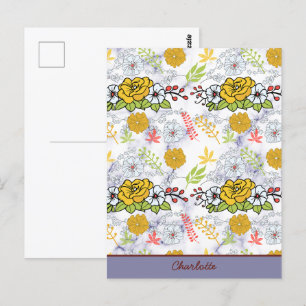 Postal Patrón floral botánico colorido personalizado