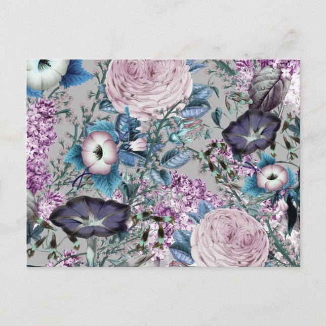 Postal Patrón floral botánico de lavanda de bonito (Anverso)