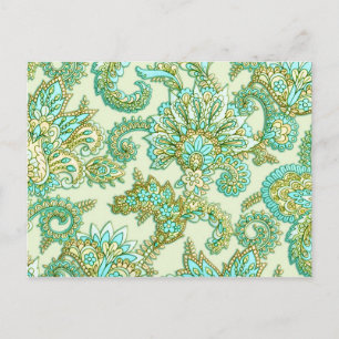 Postal Patrón floral Cute Aqua Gold Paisley