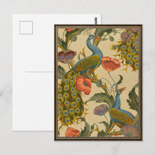 Postal Patrón Floral de Amapola Pavo Real Art Nouveau Ant