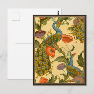 Postal Patrón Floral de Amapola Pavo Real Art Nouveau Ant