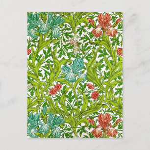 Postal Patrón floral de aves de Iris vintage William Morr