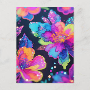 Postal Patrón floral de brillo neón