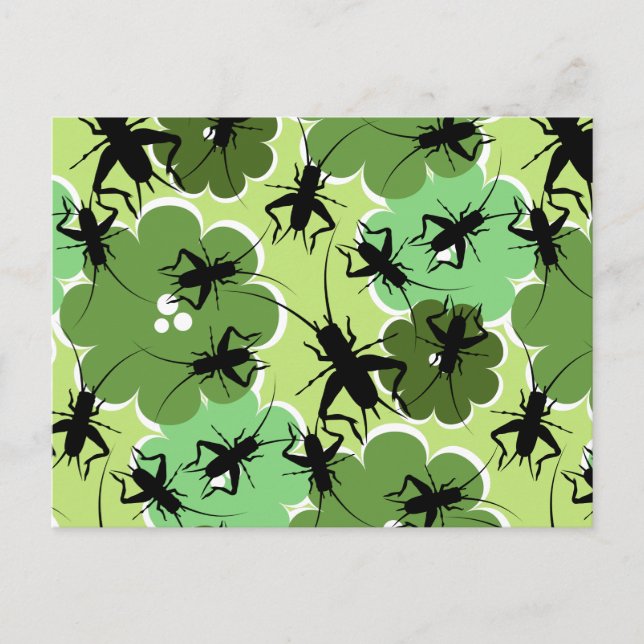 Postal Patrón floral de críquet verde + negro (Anverso)