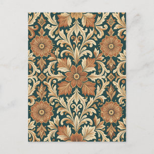 Postal Patrón Floral de Damasco Victoriano con Bronce de