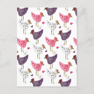 Postal Patrón floral de gallo acuarela