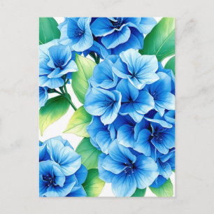 Postal Patrón floral de hortensias azules
