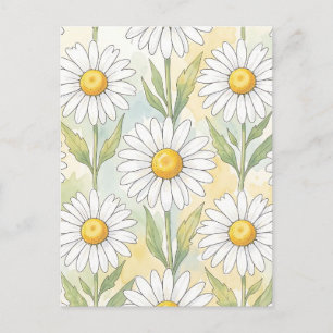 Postal Patrón floral de margarita blanca alegre
