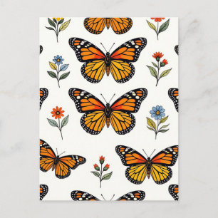 Postal Patrón Floral de Mariposa Monarca