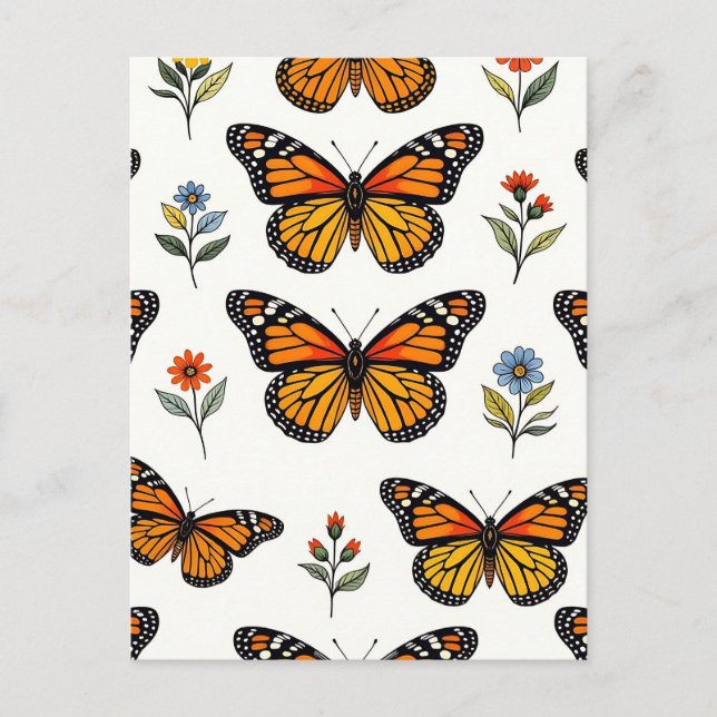 Postal Patrón Floral de Mariposa Monarca (Anverso)