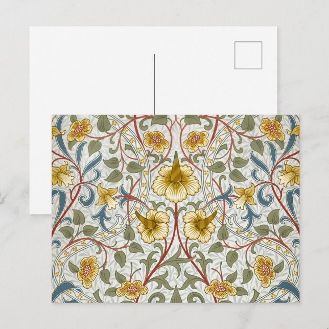 Postal Patrón floral de narciso de William Morris (Anverso / Reverso)