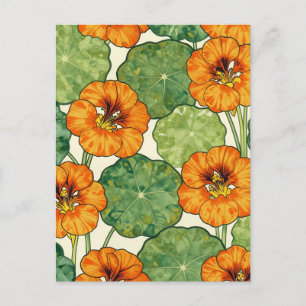 Postal Patrón floral de nasturcia al acuarela