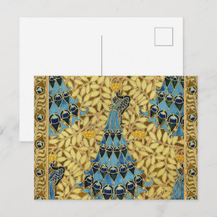 Postal Patrón Floral de Pavón Azul Art Nouveau Antiguo