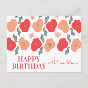 Postal Patrón Floral de Primavera Dibujado a Mano Cumplea