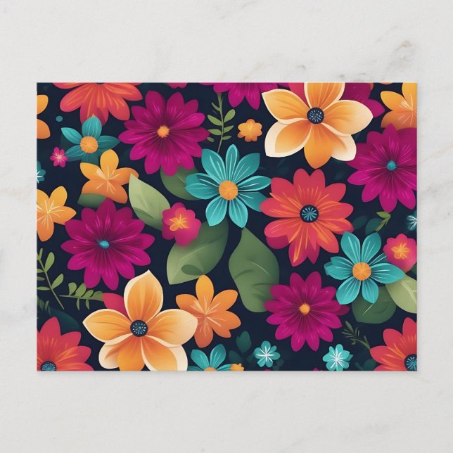 Postal Patrón floral de primavera vibrante (Anverso)