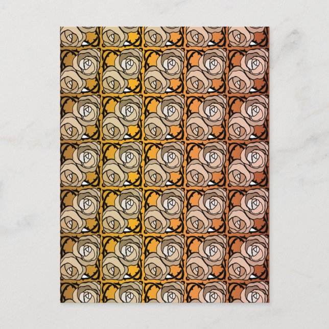 Postal Patrón floral de Rosas negros y dorados de época (Anverso)