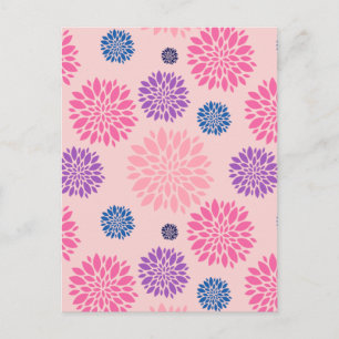 Postal Patrón floral decorativo rosa, púrpura y azul